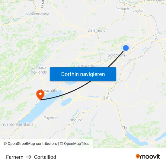 Farnern to Cortaillod map