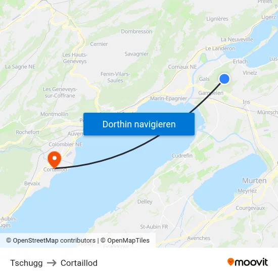 Tschugg to Cortaillod map
