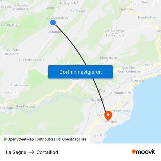 La Sagne to Cortaillod map