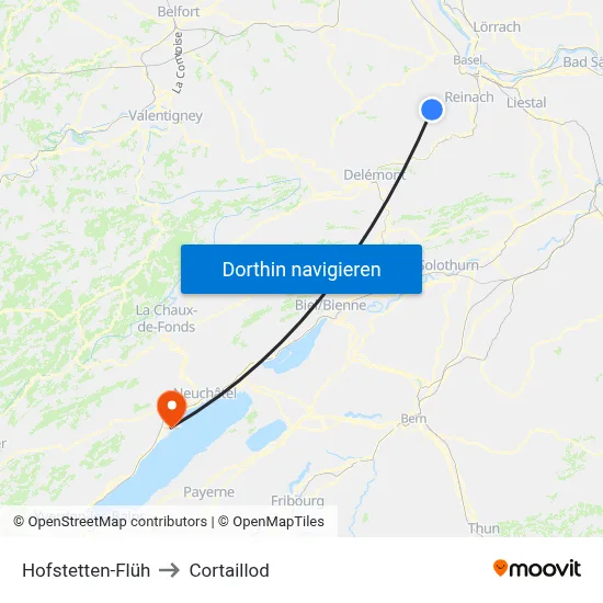 Hofstetten-Flüh to Cortaillod map