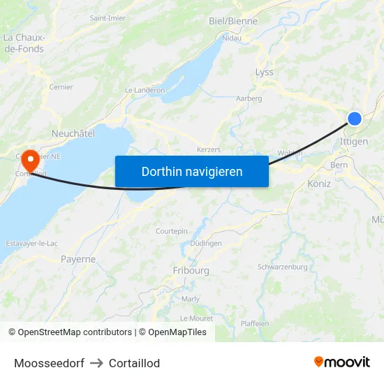 Moosseedorf to Cortaillod map