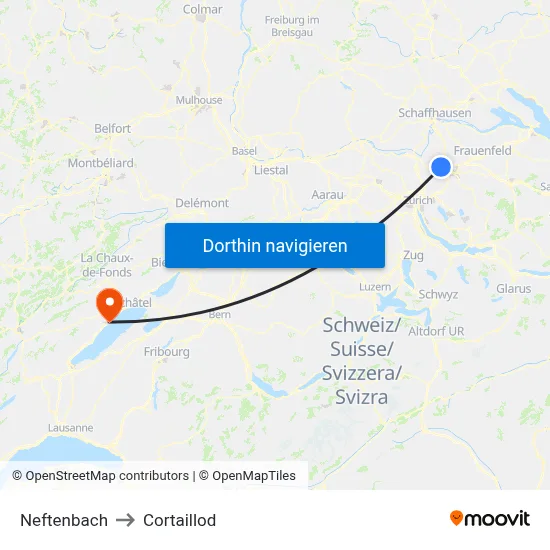 Neftenbach to Cortaillod map