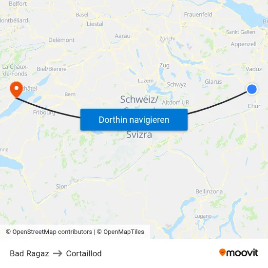 Bad Ragaz to Cortaillod map