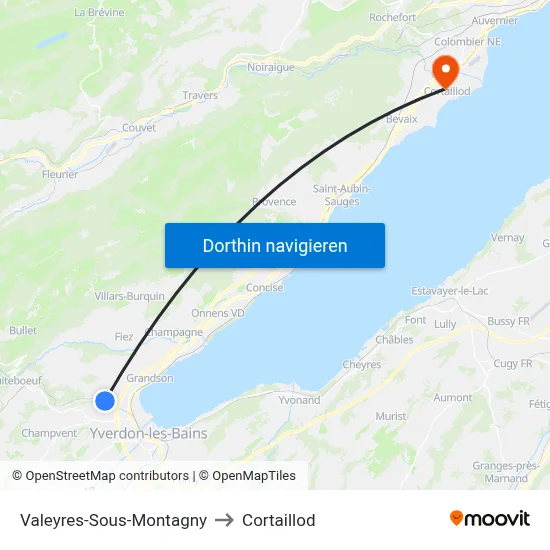 Valeyres-Sous-Montagny to Cortaillod map