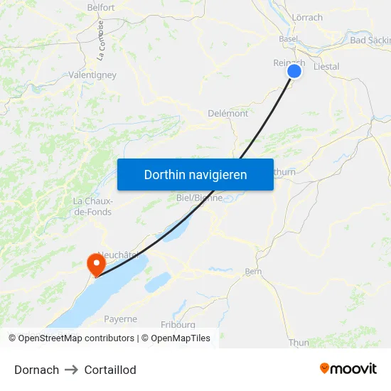 Dornach to Cortaillod map