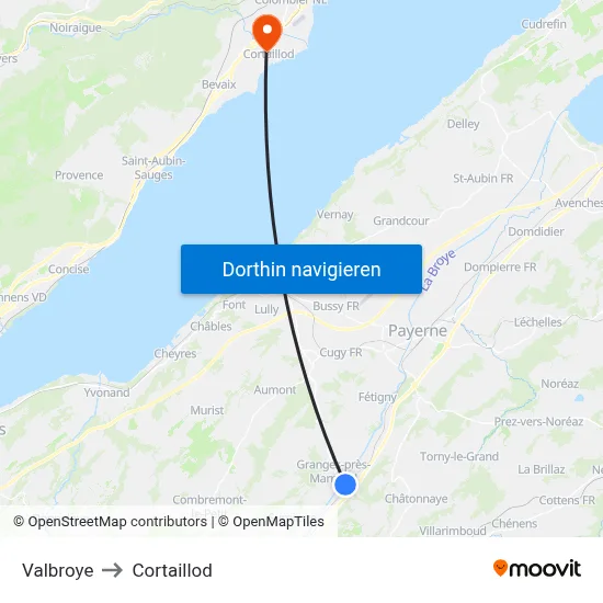 Valbroye to Cortaillod map