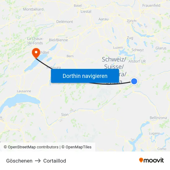 Göschenen to Cortaillod map