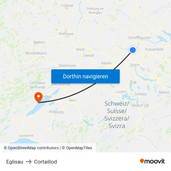 Eglisau to Cortaillod map