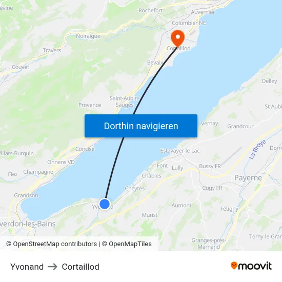 Yvonand to Cortaillod map