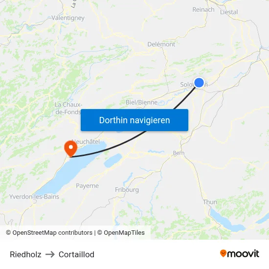 Riedholz to Cortaillod map