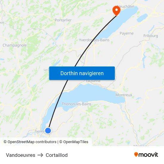 Vandoeuvres to Cortaillod map