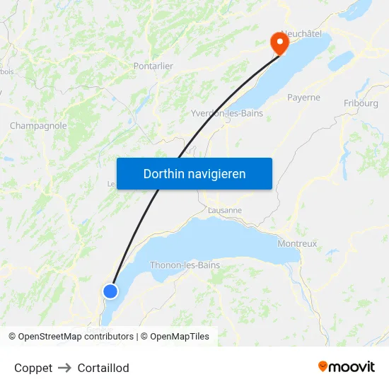 Coppet to Cortaillod map