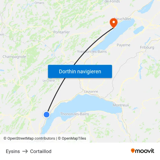 Eysins to Cortaillod map