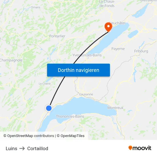 Luins to Cortaillod map