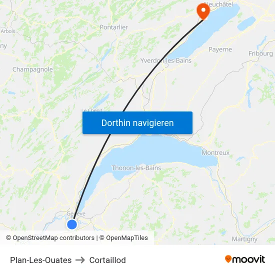 Plan-Les-Ouates to Cortaillod map