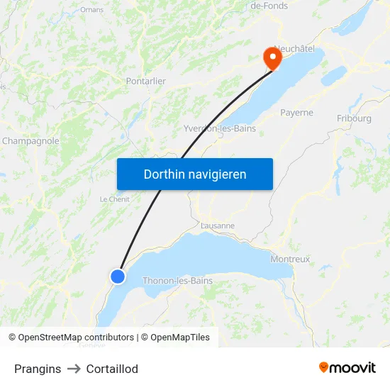 Prangins to Cortaillod map
