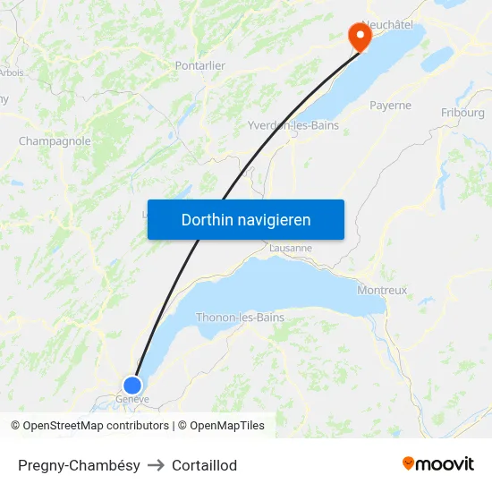 Pregny-Chambésy to Cortaillod map