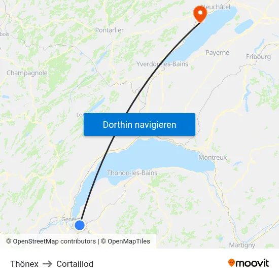Thônex to Cortaillod map