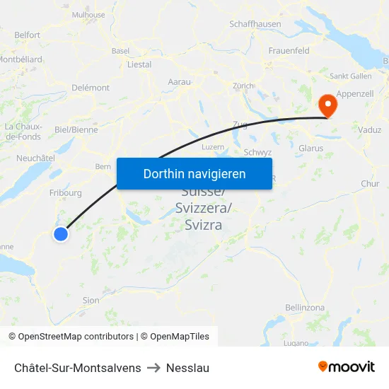 Châtel-Sur-Montsalvens to Nesslau map