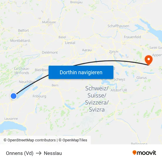 Onnens (Vd) to Nesslau map