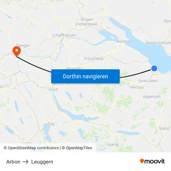 Arbon to Leuggern map