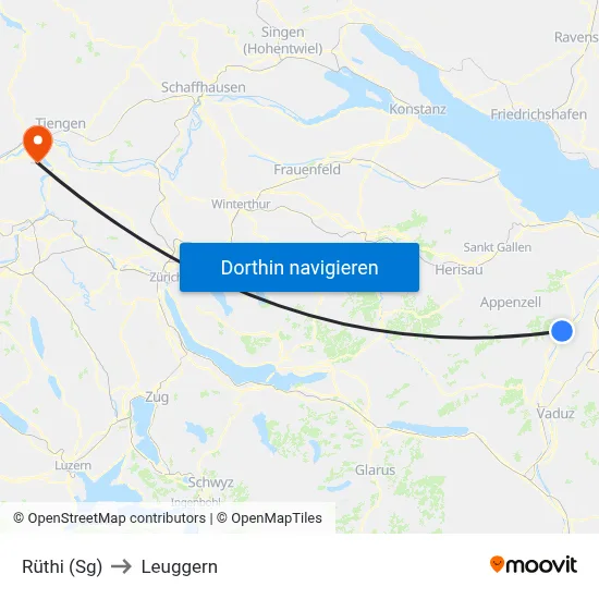 Rüthi (Sg) to Leuggern map