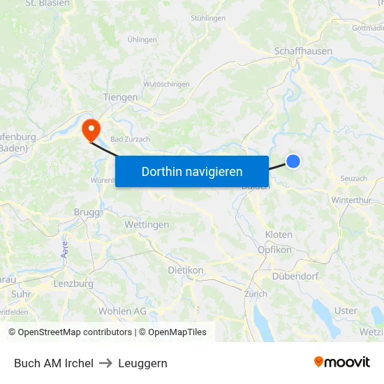Buch AM Irchel to Leuggern map