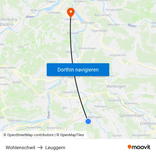 Wohlenschwil to Leuggern map