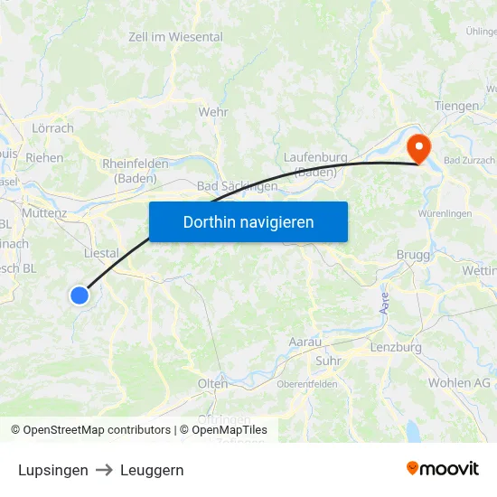 Lupsingen to Leuggern map