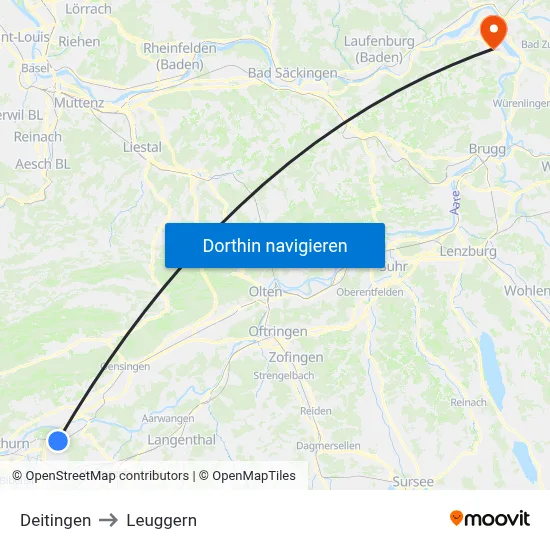 Deitingen to Leuggern map