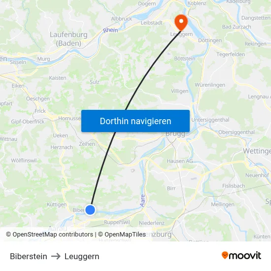 Biberstein to Leuggern map