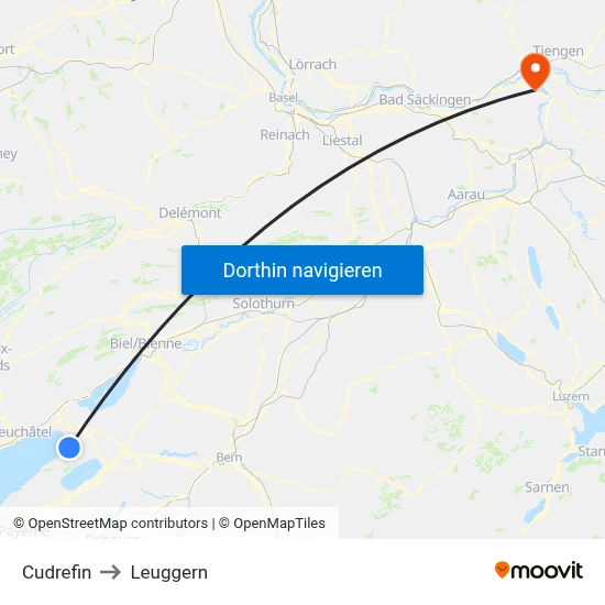 Cudrefin to Leuggern map