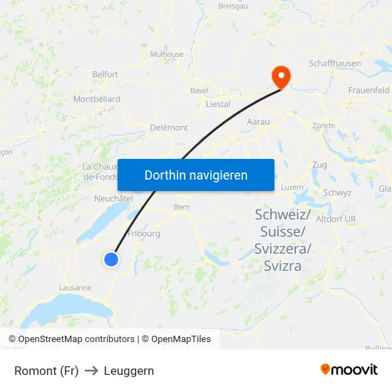 Romont (Fr) to Leuggern map