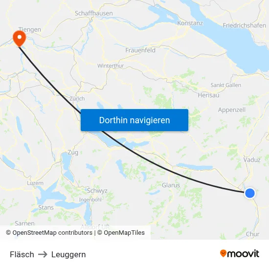 Fläsch to Leuggern map