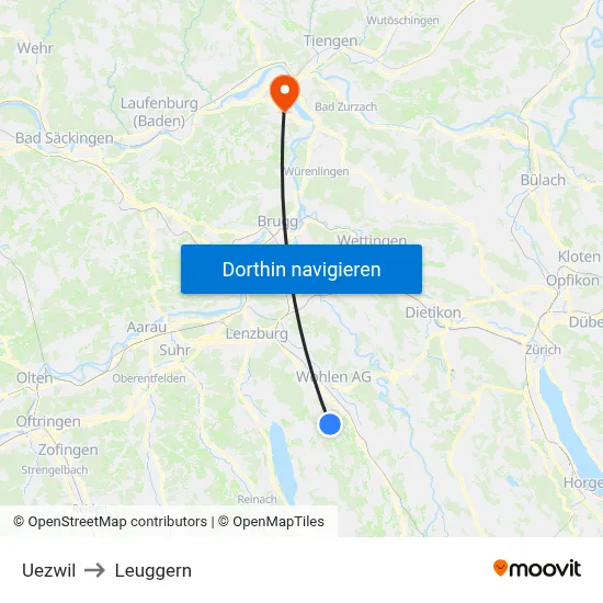 Uezwil to Leuggern map