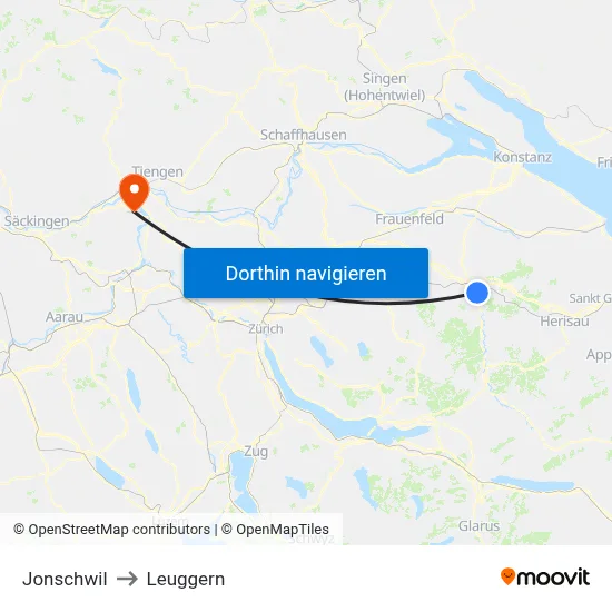 Jonschwil to Leuggern map
