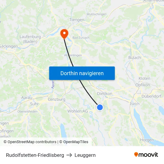 Rudolfstetten-Friedlisberg to Leuggern map