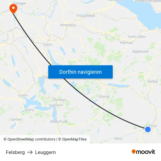 Felsberg to Leuggern map