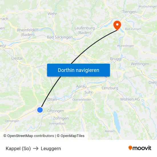 Kappel (So) to Leuggern map