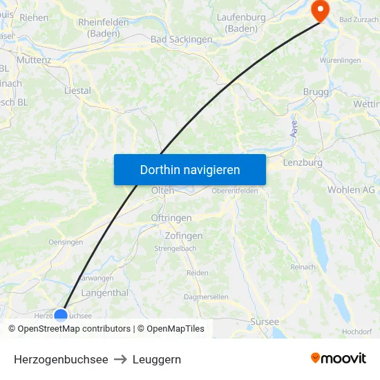 Herzogenbuchsee to Leuggern map