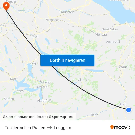 Tschiertschen-Praden to Leuggern map