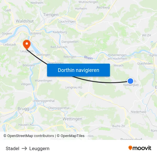 Stadel to Leuggern map