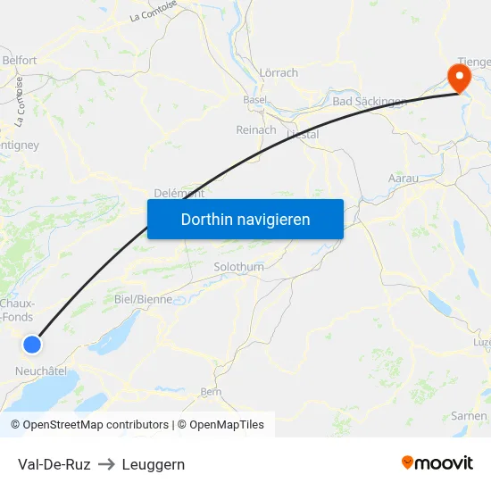 Val-De-Ruz to Leuggern map