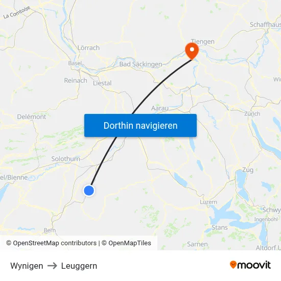 Wynigen to Leuggern map