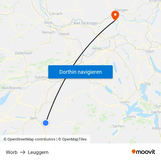 Worb to Leuggern map