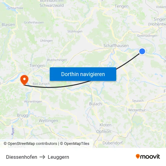 Diessenhofen to Leuggern map