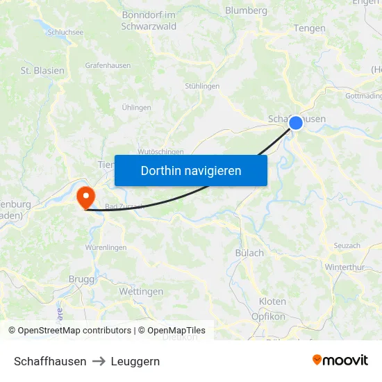 Schaffhausen to Leuggern map