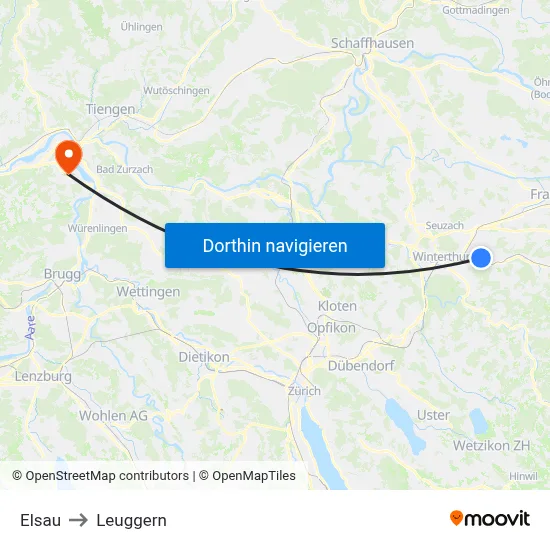Elsau to Leuggern map