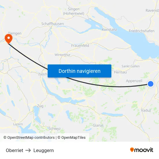 Oberriet to Leuggern map