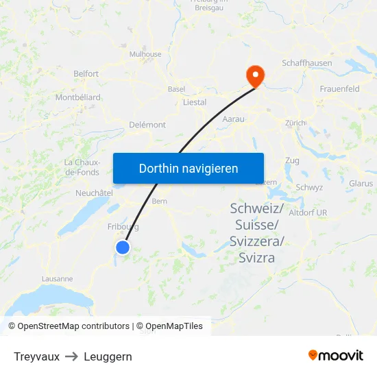 Treyvaux to Leuggern map